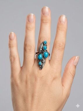 New Faux Turquoise & Stainless Steel Southwestern Statement Ring - Sizes 8 & 10